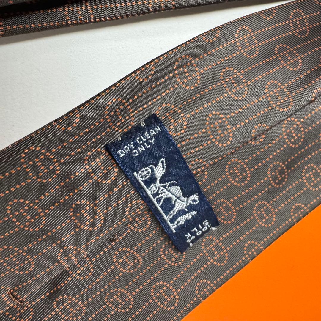 最高級 HERMES 『エヴリン』H柄 パンチングロゴ ネクタイ ブラウン