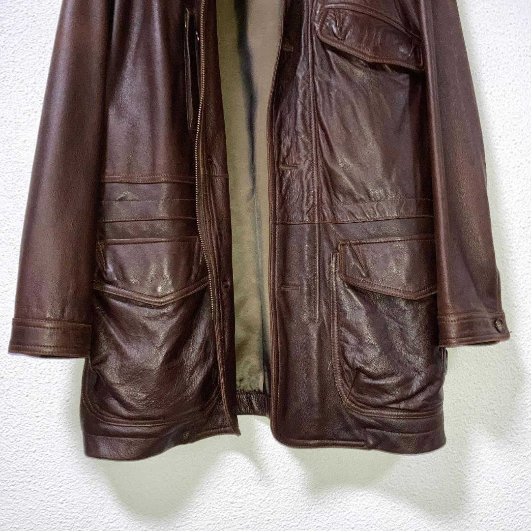 90s〜00s頃　古着 羊革 ラムレザー シープスキン カーコート本革 L