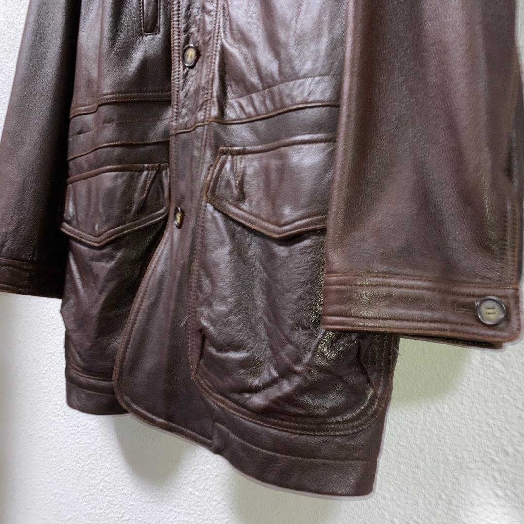 90s〜00s頃　古着 羊革 ラムレザー シープスキン カーコート本革 L