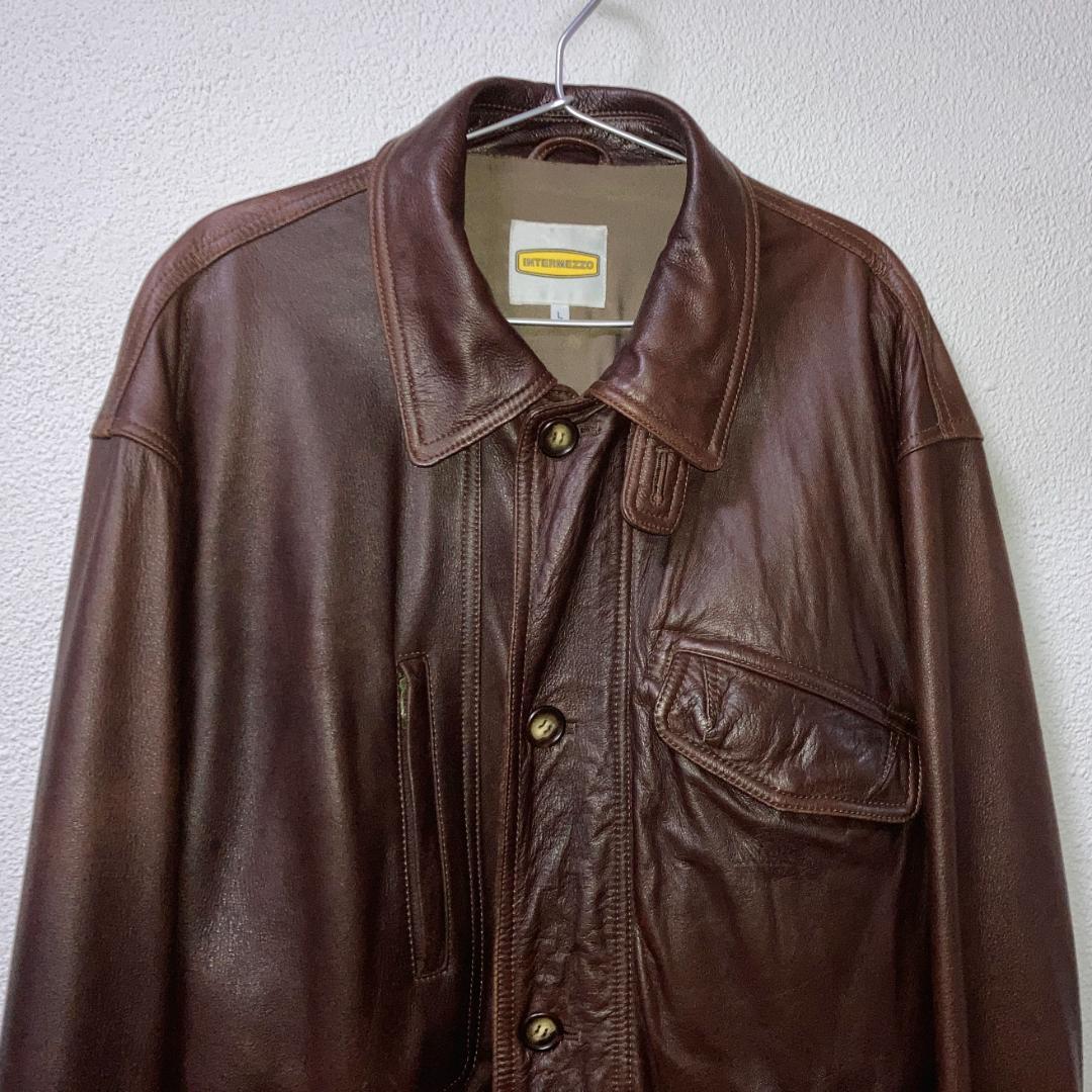 90s〜00s頃　古着 羊革 ラムレザー シープスキン カーコート本革 L