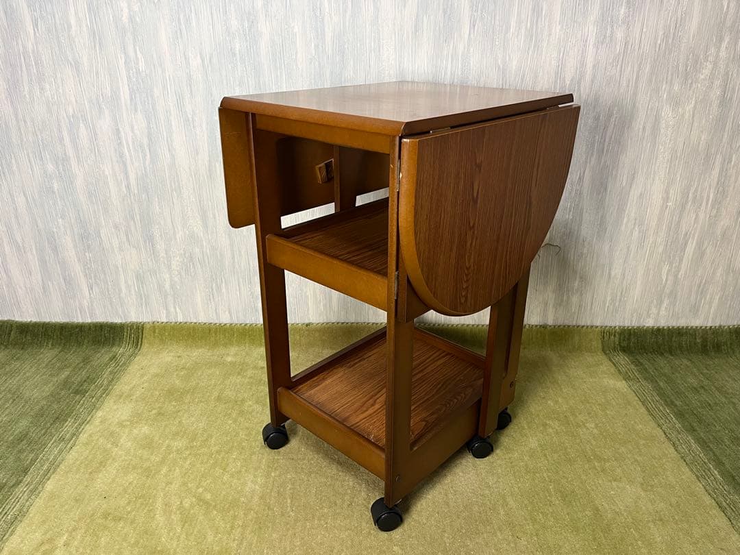 両側バタフライワゴン テーブル 木製折りたたみキッチンワゴン