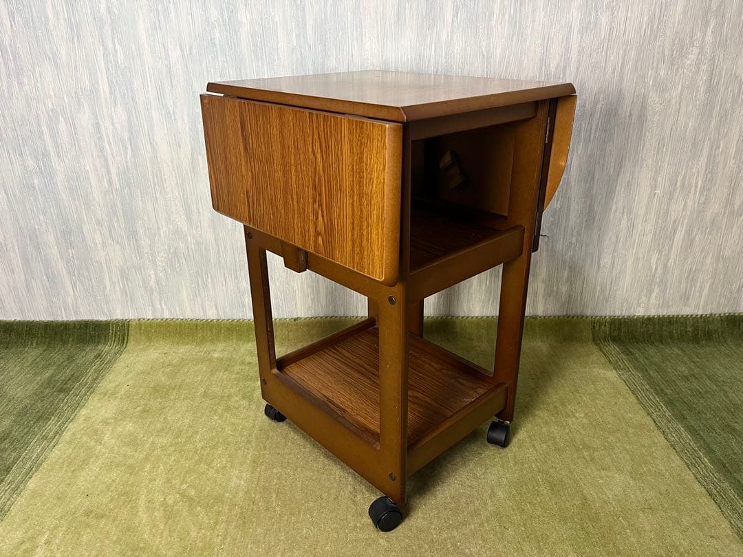 両側バタフライワゴン テーブル 木製折りたたみキッチンワゴン