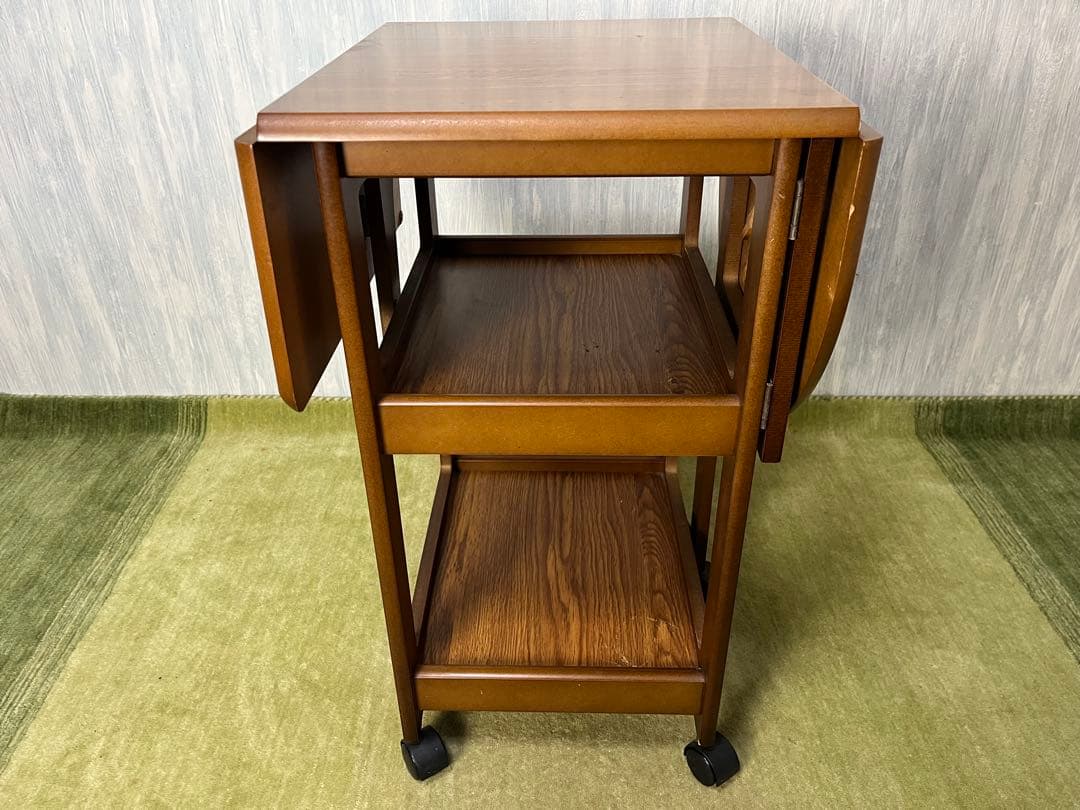 両側バタフライワゴン テーブル 木製折りたたみキッチンワゴン