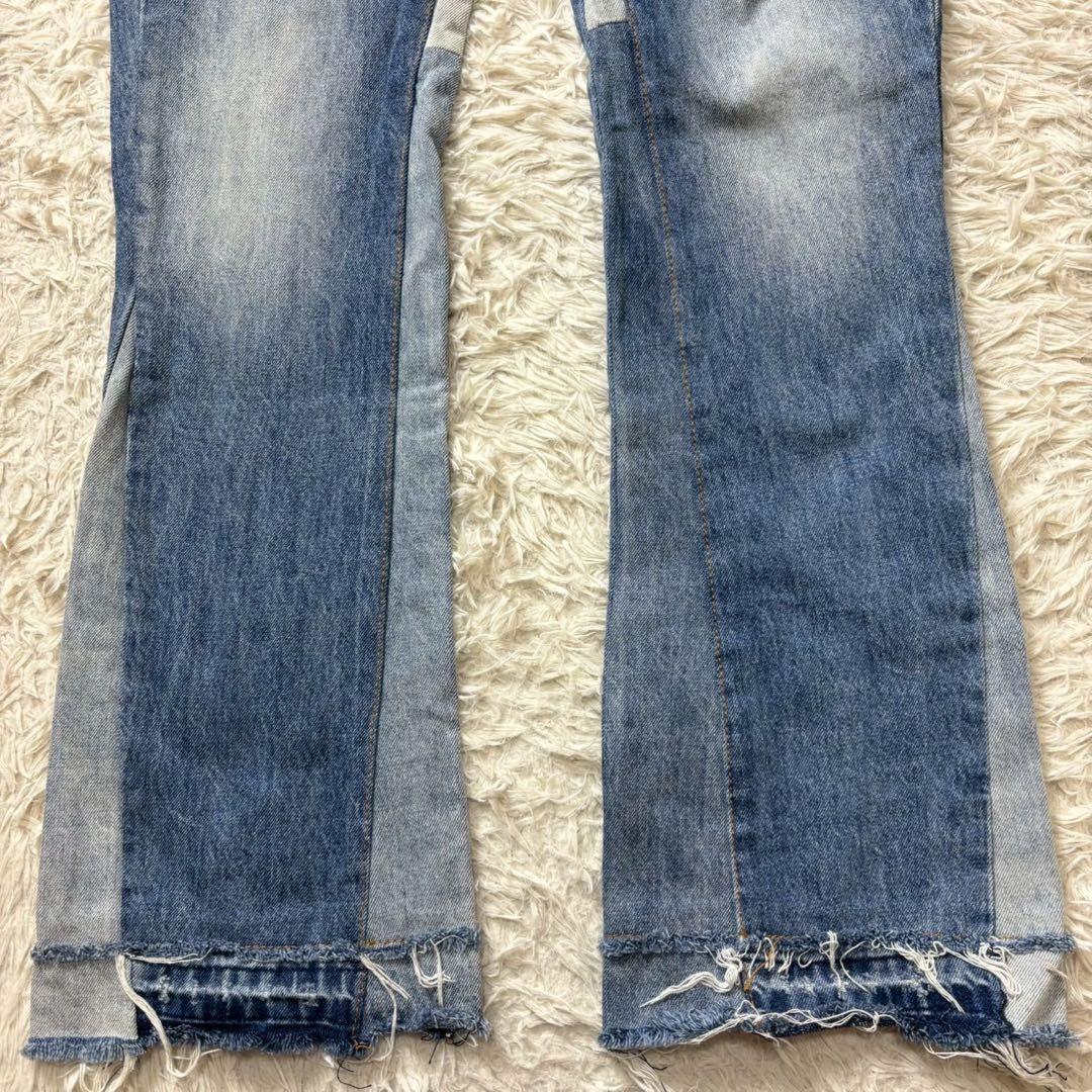 美品　MNML　フレアデニム　カットオフ　切り替え素材　W34