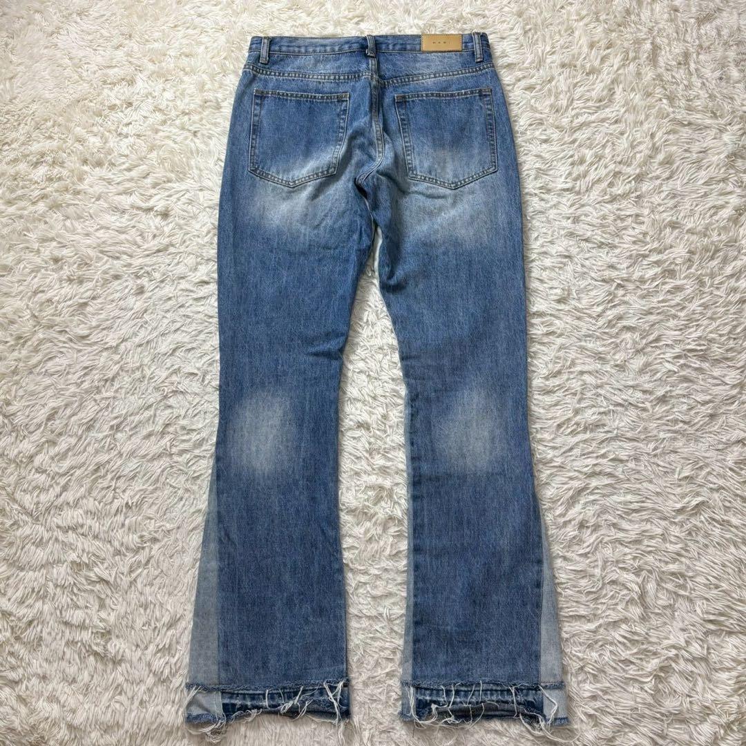 美品　MNML　フレアデニム　カットオフ　切り替え素材　W34