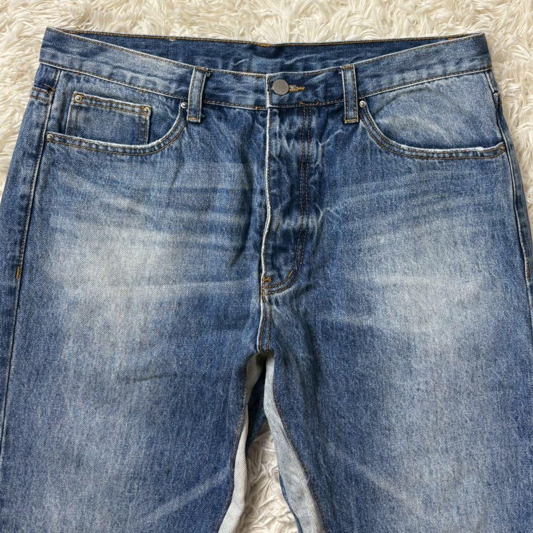 美品　MNML　フレアデニム　カットオフ　切り替え素材　W34
