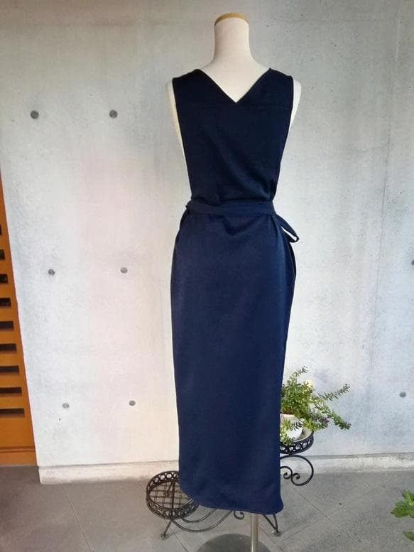 【日本製】S~3L ストレッチ ネイビー 茶道お稽古用エプロン127100-35