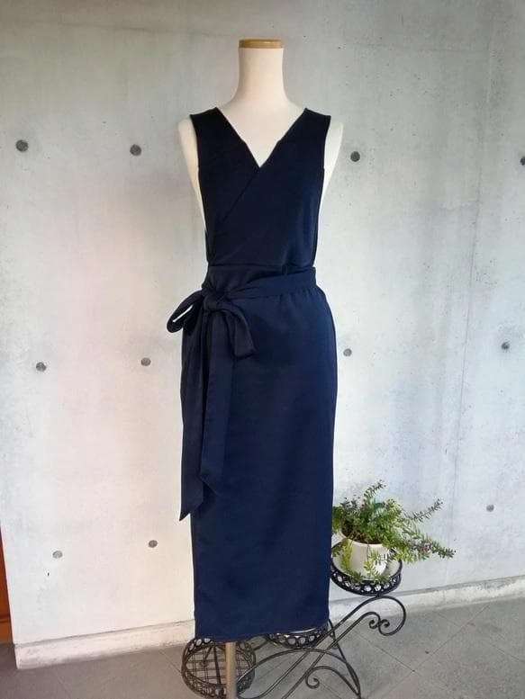 【日本製】S~3L ストレッチ ネイビー 茶道お稽古用エプロン127100-35