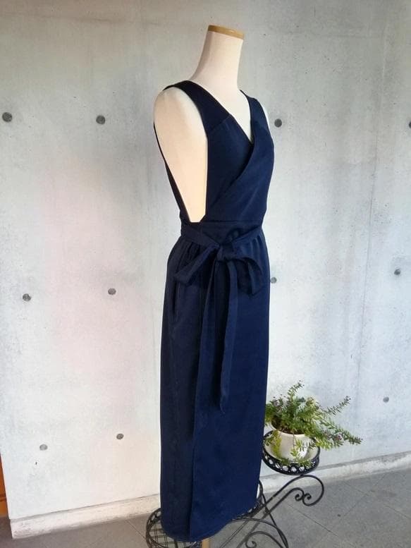 【日本製】S~3L ストレッチ ネイビー 茶道お稽古用エプロン127100-35