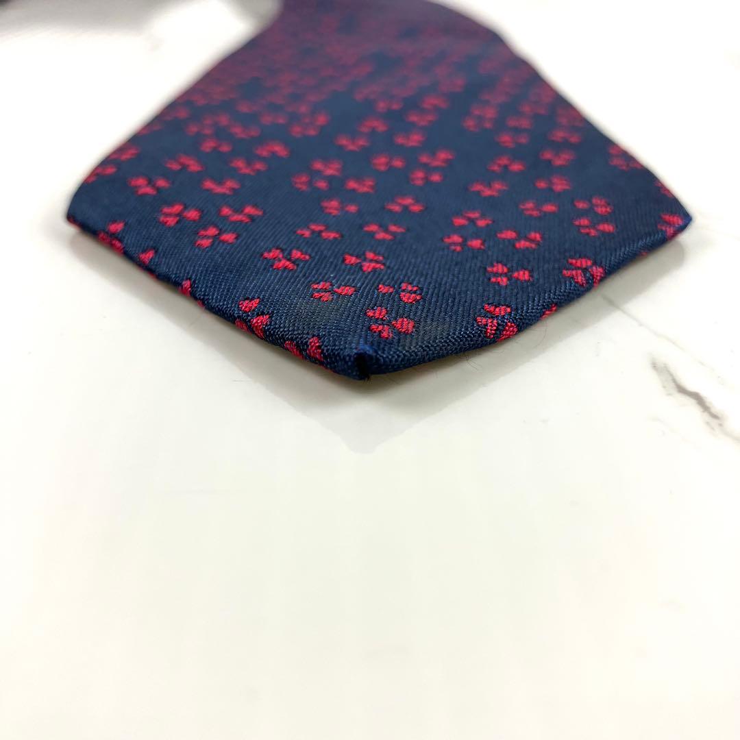 HERMES エルメス　ネクタイ　ハート　クローバー　ジャガード　ネイビー