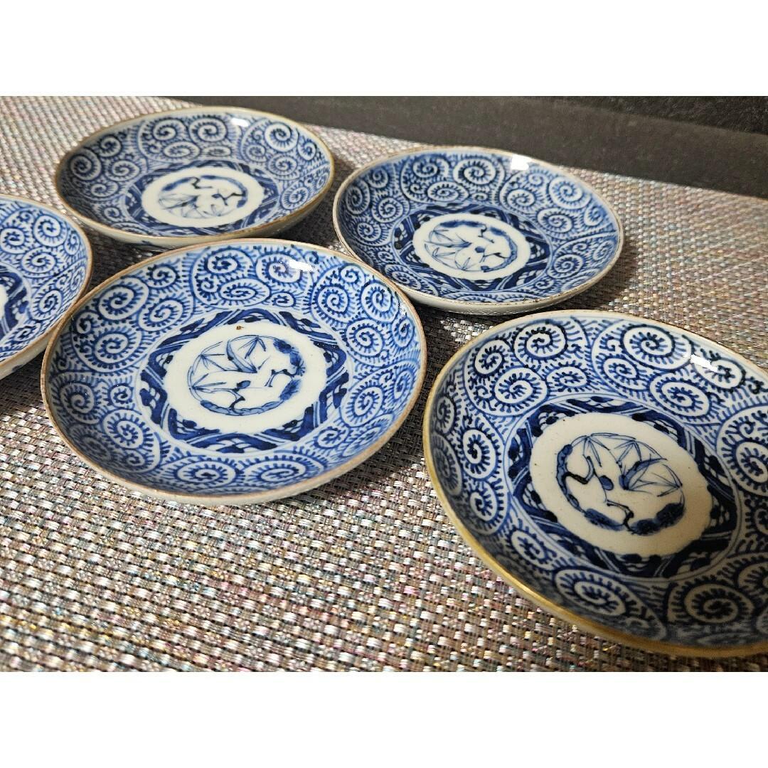 江戸時代末期　古伊万里　たこ唐草文様　小皿　豆皿　5客