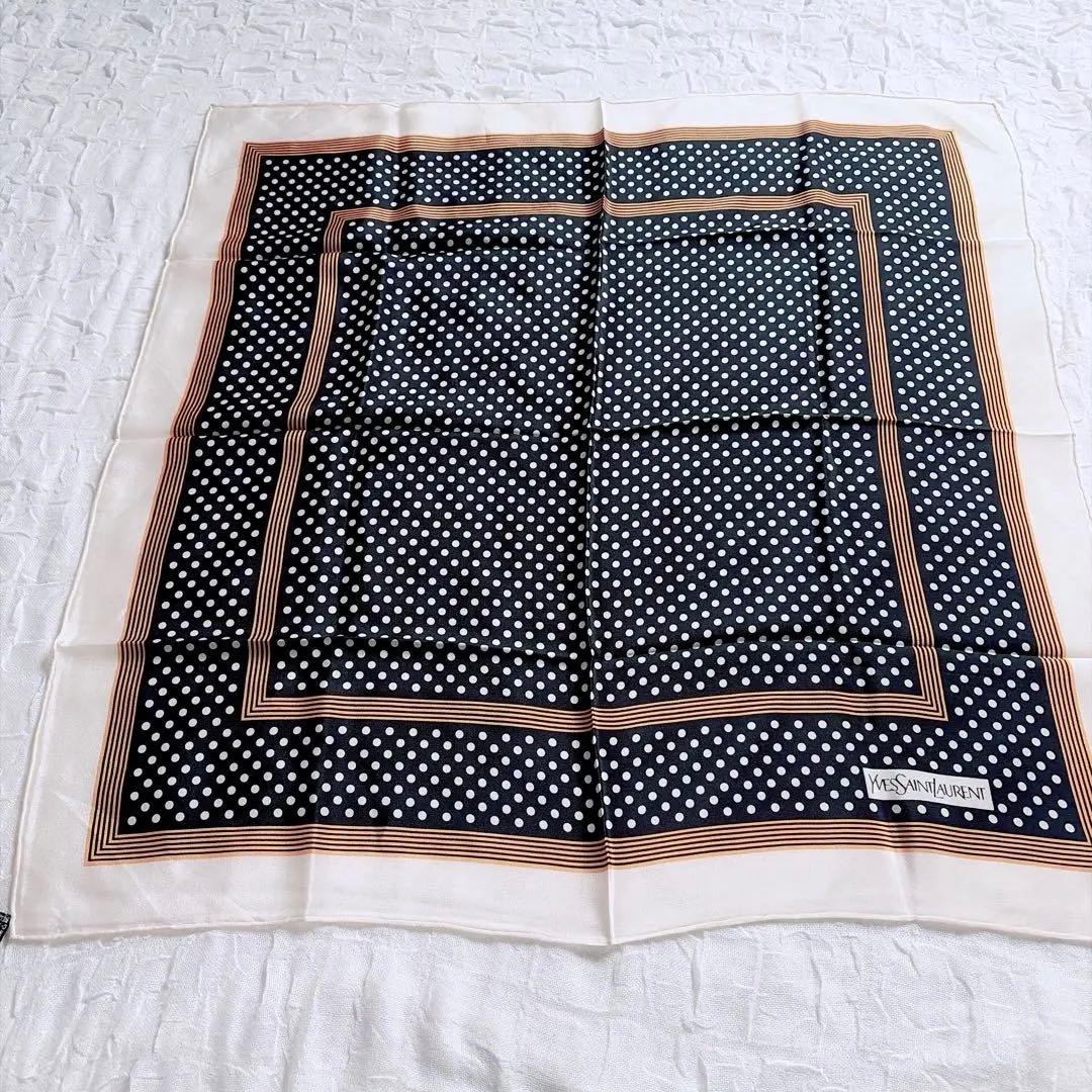 【イヴサンローラン】美品✨ヴィンテージ シルク スカーフ ドット ブラック