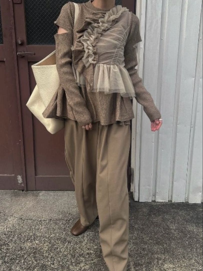トップス tulle combination no sleeve knit