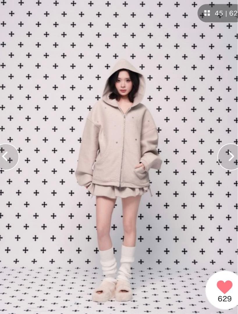 ANDWANG Kirakira jewel zip up beige Mサイズ