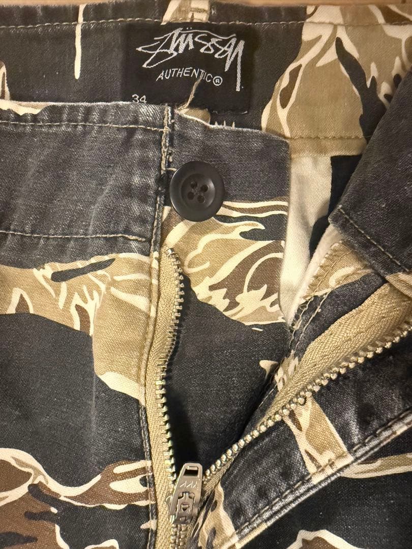 タ*ー様 00s old stussy タイガーカモ カーゴパンツ 34 ボタン