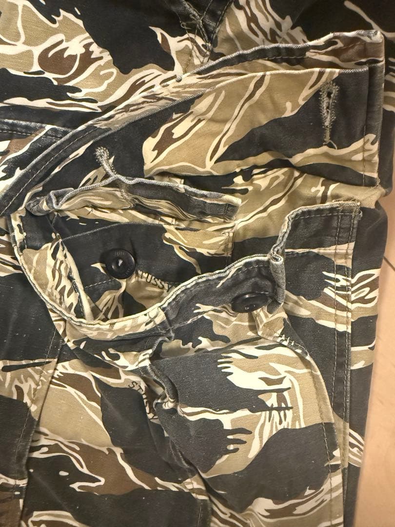 タ*ー様 00s old stussy タイガーカモ カーゴパンツ 34 ボタン