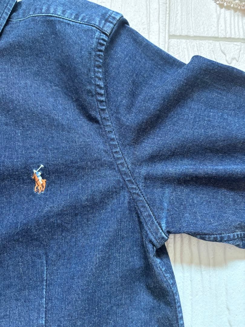 ラルフローレン　デニム　マルチカラー　刺繍　ダンガリー　M S ブラウス　シャツ