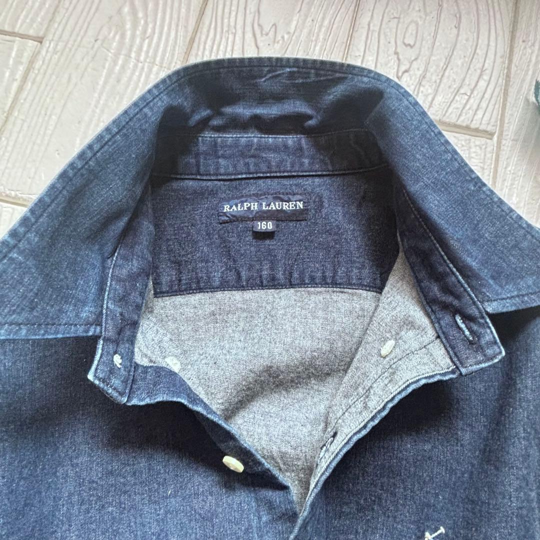 ラルフローレン　デニム　マルチカラー　刺繍　ダンガリー　M S ブラウス　シャツ
