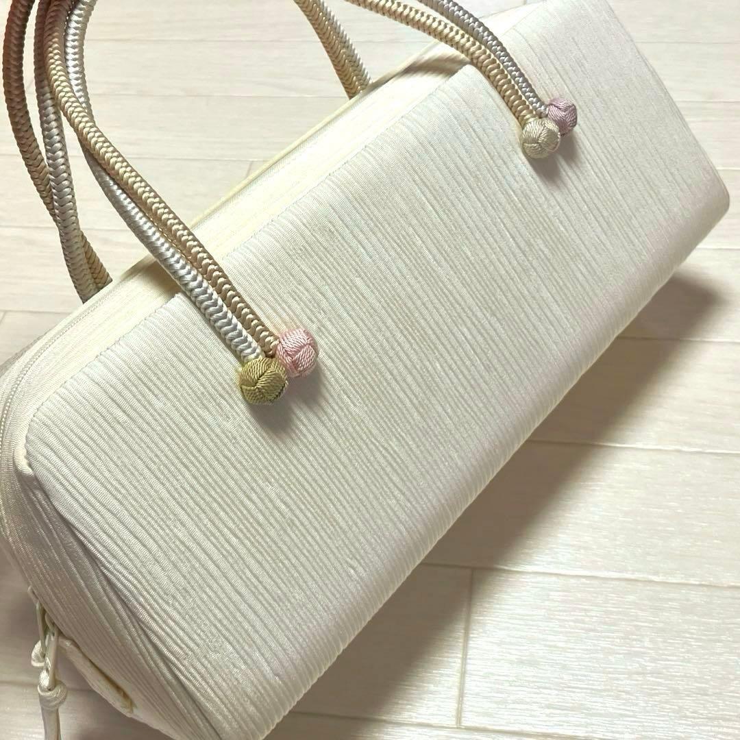《美品》衿秀　利休バッグ　和装バッグ　小田巻　アイボリー　絹100%
