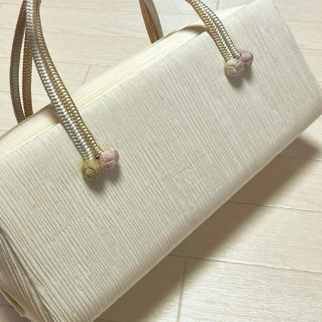 《美品》衿秀　利休バッグ　和装バッグ　小田巻　アイボリー　絹100%