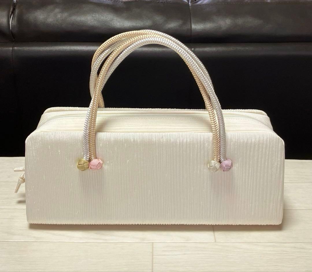 《美品》衿秀　利休バッグ　和装バッグ　小田巻　アイボリー　絹100%