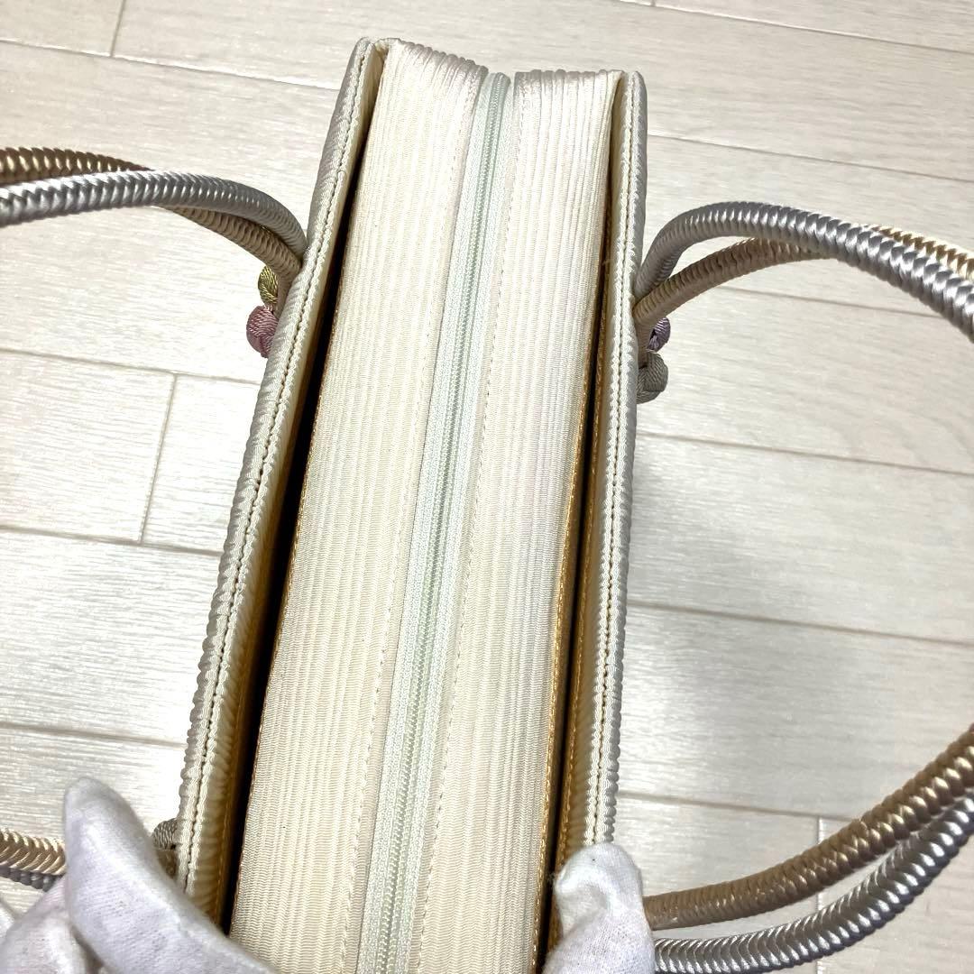 《美品》衿秀　利休バッグ　和装バッグ　小田巻　アイボリー　絹100%