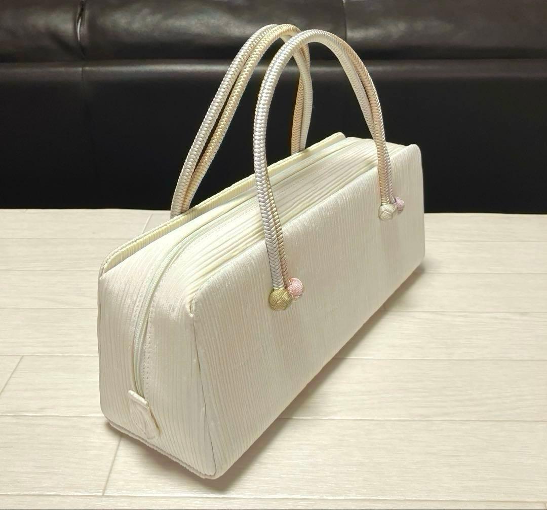 《美品》衿秀　利休バッグ　和装バッグ　小田巻　アイボリー　絹100%