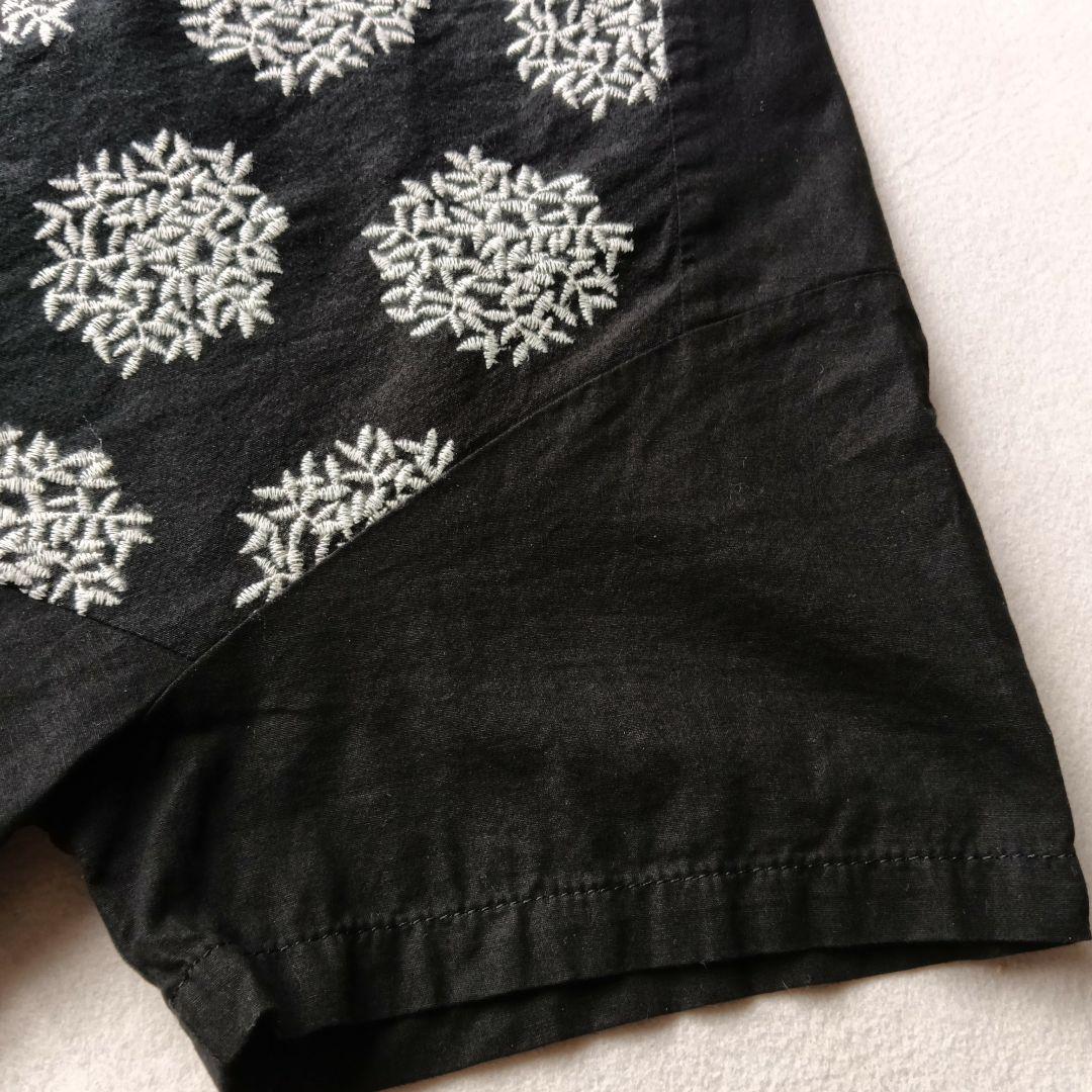 【パドカレ】美品 綿麻大玉リーフレースワンピース ブラック 36 半袖 刺繍