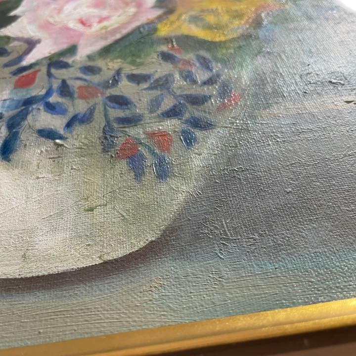 ◆油彩画 紺綬褒章画家【有賀潤】『ばら』 F8号◆