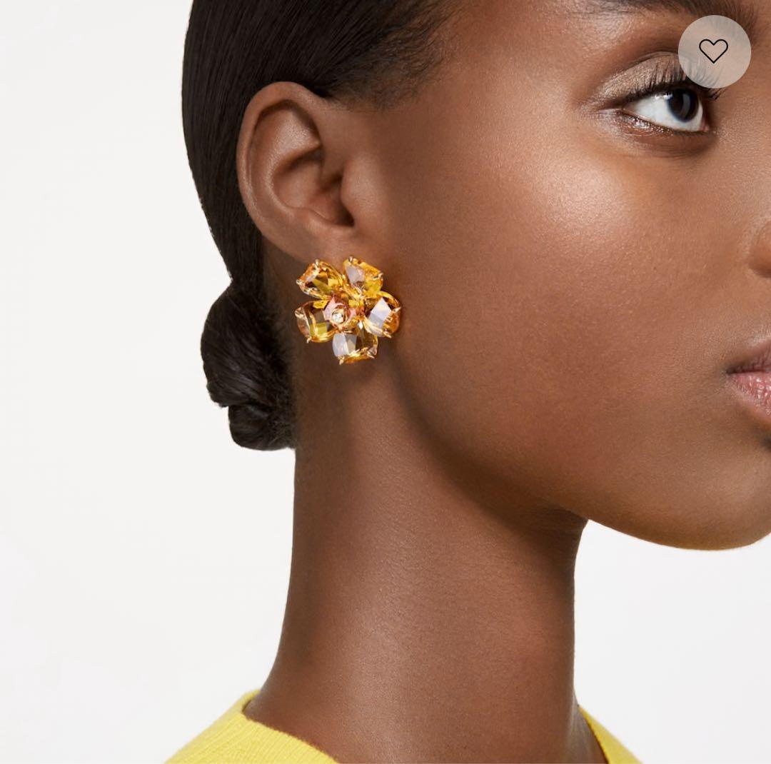 【片耳】Swarovski フラワーデザイン ピアス イエロー
