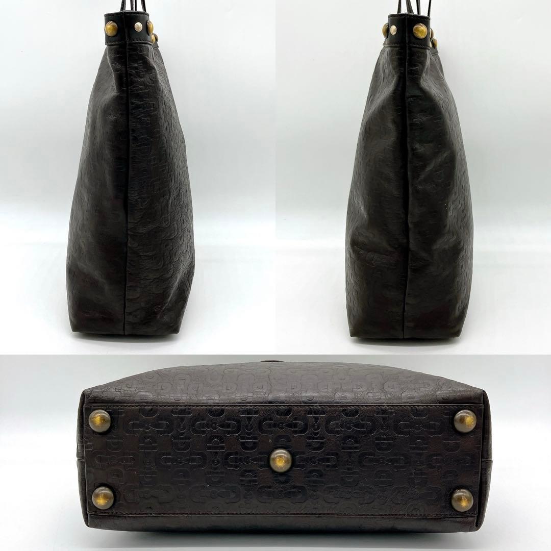 【GUCCI】トートバッグ　ホースビット型押し　スタッズ　レザー　ダークブラウン