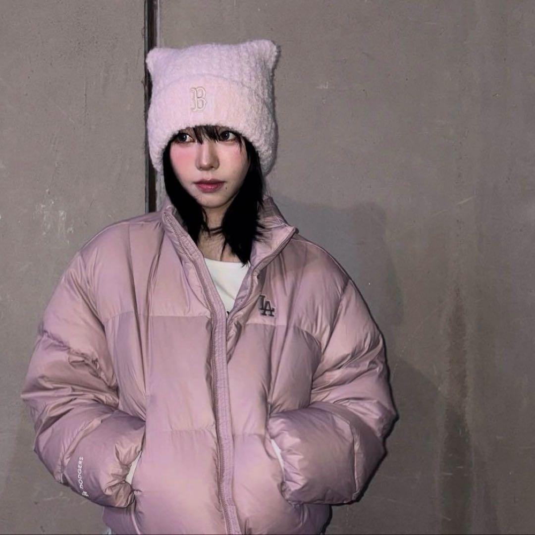 韓国限定❣️MLBKorea カリナ着用 ビーニー ピンク 猫耳ニット帽