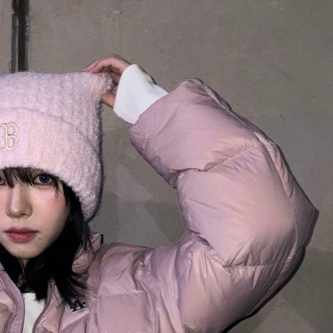 韓国限定❣️MLBKorea カリナ着用 ビーニー ピンク 猫耳ニット帽