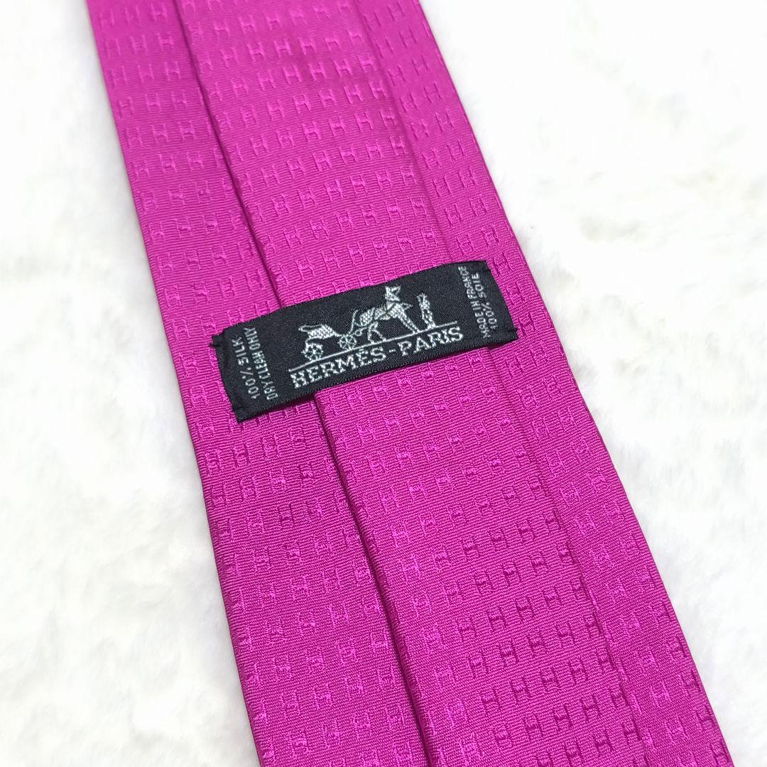 HERMES エルメス ネクタイ メンズ ピンク H総柄 モノグラム ファソネ