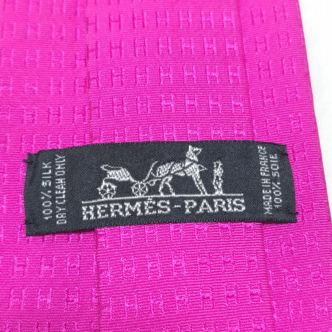 HERMES エルメス ネクタイ メンズ ピンク H総柄 モノグラム ファソネ