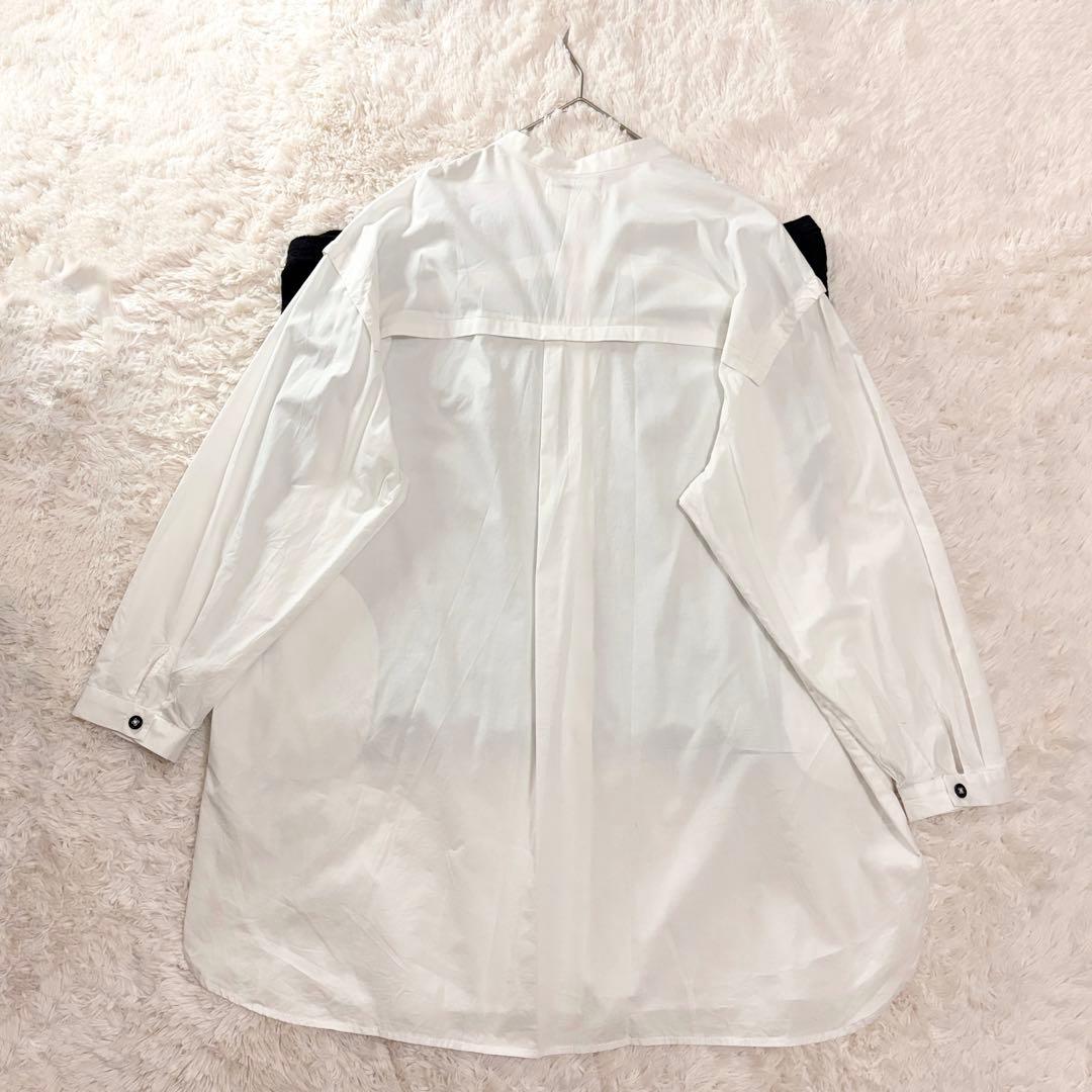 MACHATT スタンドカラー ロングシャツ オーバーサイズ シャツワンピース風