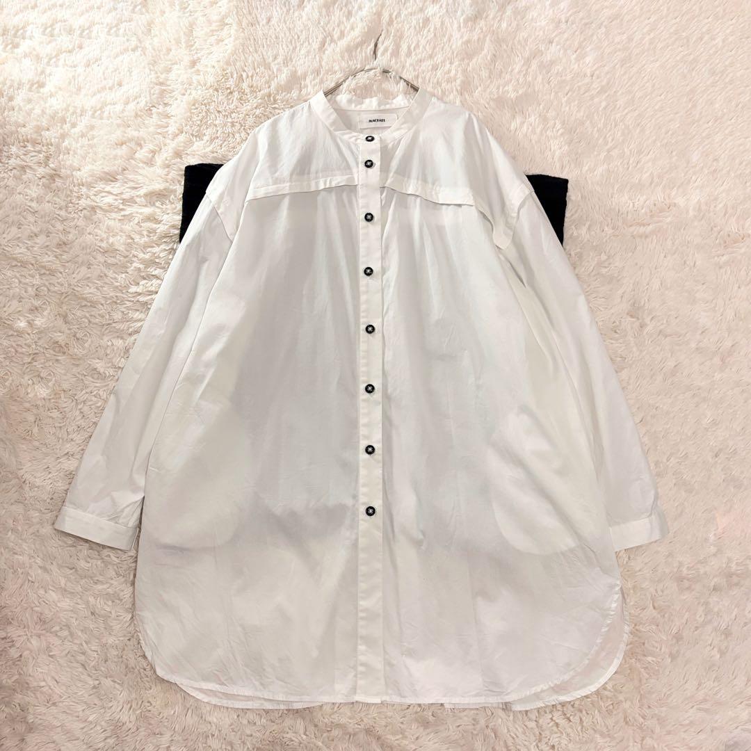 MACHATT スタンドカラー ロングシャツ オーバーサイズ シャツワンピース風