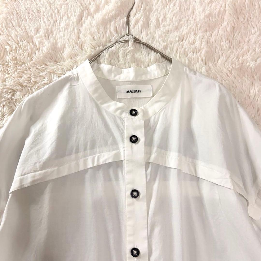 MACHATT スタンドカラー ロングシャツ オーバーサイズ シャツワンピース風