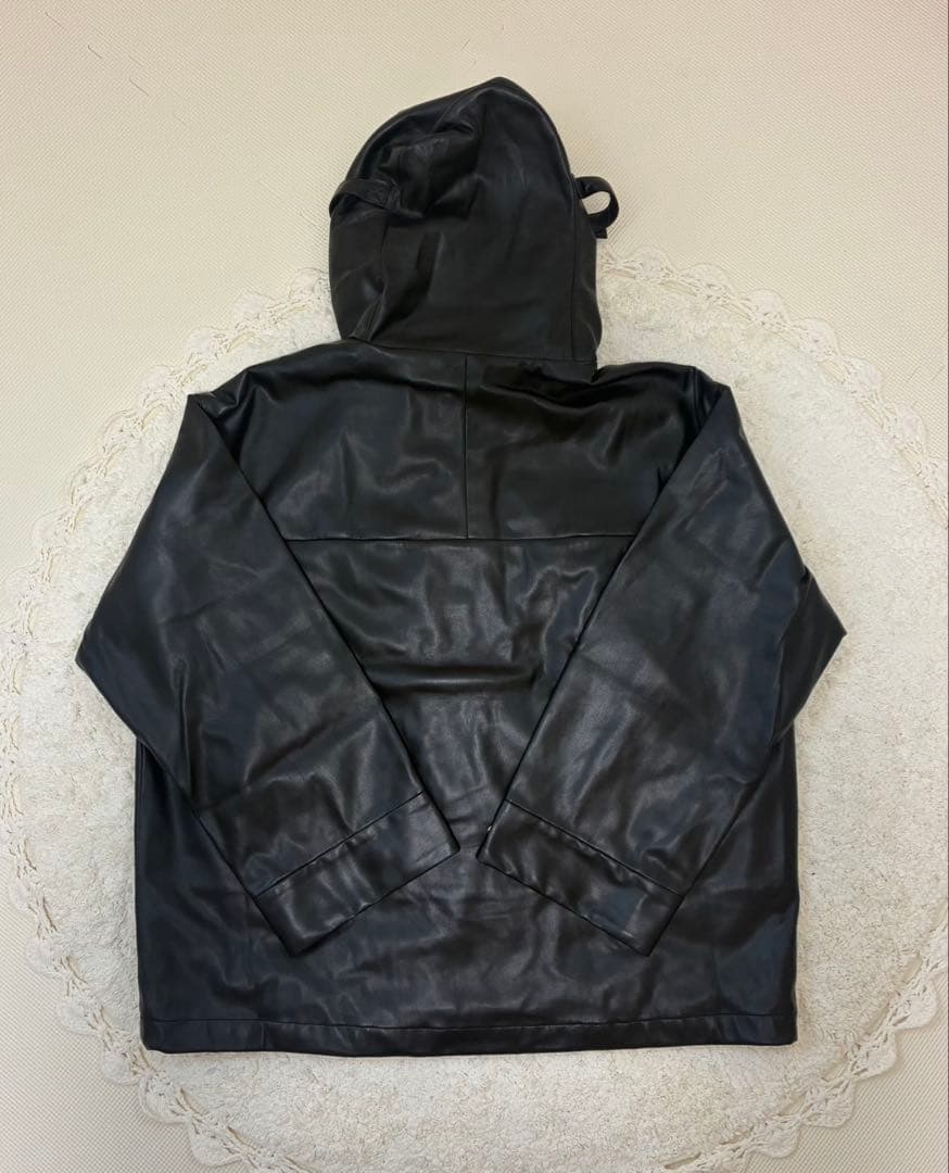 ADRERシンセティックレザーマウンテンパーカー ブラック