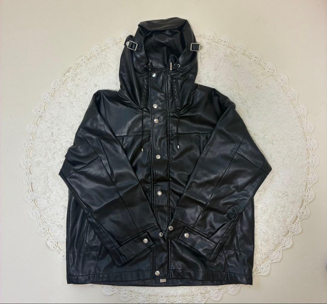 ADRERシンセティックレザーマウンテンパーカー ブラック