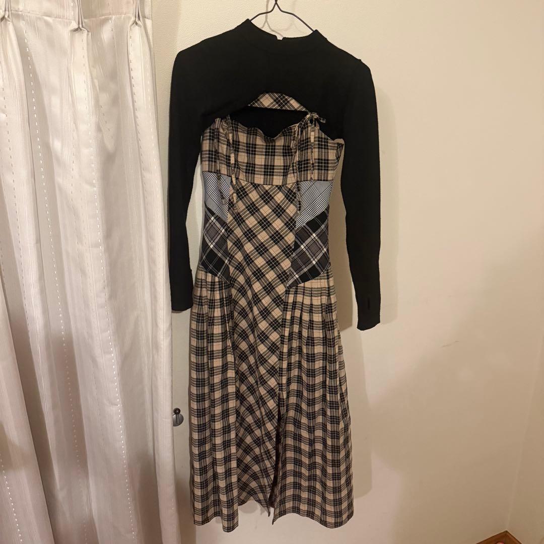ちいandmary Nadia check long dressbeige