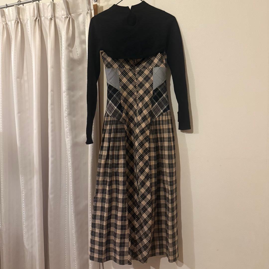 ちいandmary Nadia check long dressbeige