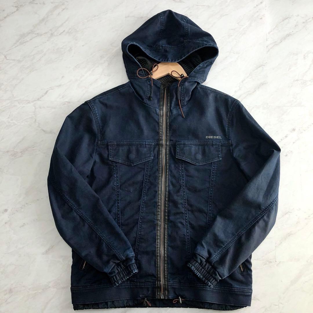 【希少】DIESEL デニム ジャケット フード コーティング ジョグ ネイビー
