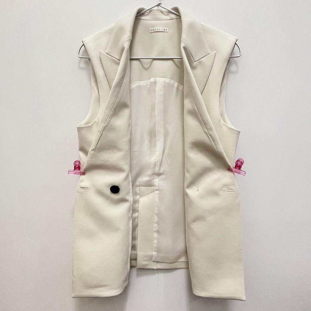 ☆ 美品 エストネーション ホワイト ダブルブレスト ベスト ジレ 春秋