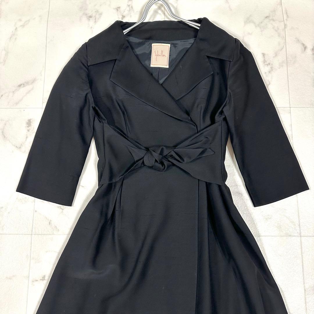 【美品】Sybilla ロングワンピース シャンタン生地 フレア 黒 L相当