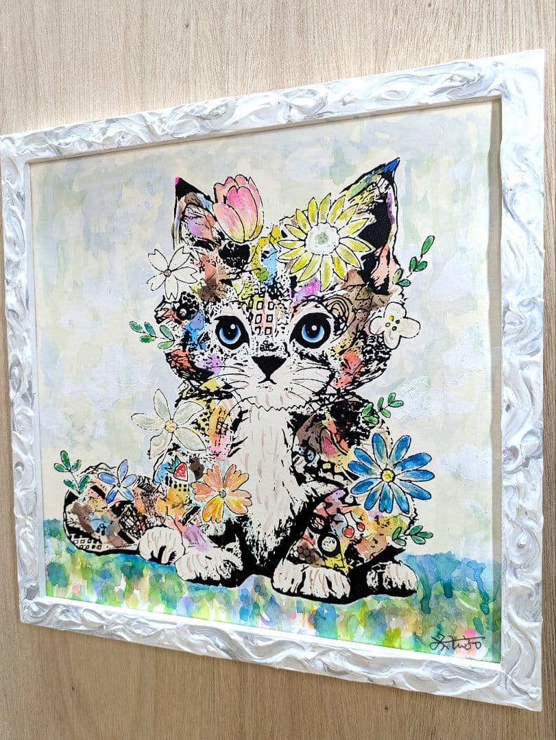 香*月様 スイカ大サイズ手作り額付き作品　title「一陽来福ニャンコ」
