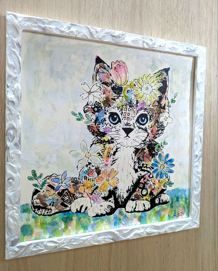 香*月様 スイカ大サイズ手作り額付き作品　title「一陽来福ニャンコ」