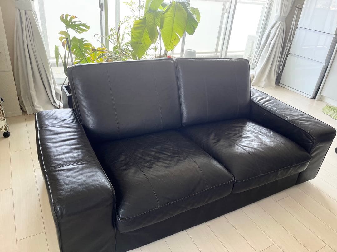 IKEA KIVIK シーヴィク 2人掛けレザーソファ, ブラック