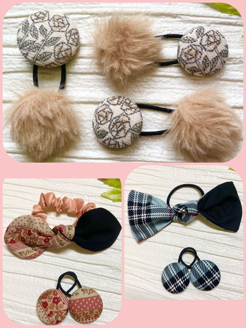 mamerin♪リバティとボア　くるみボタン　ヘアゴム 3個セット他