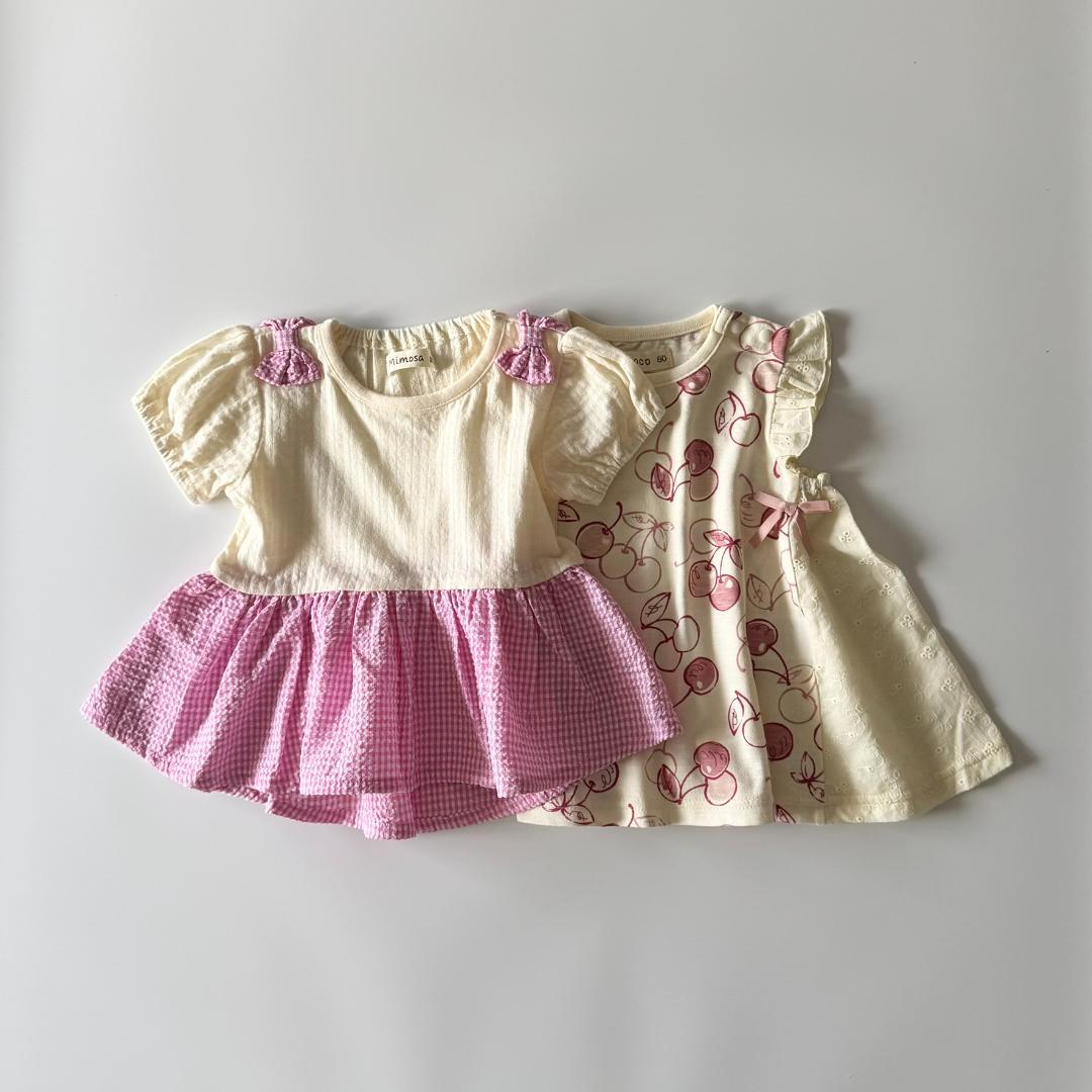サンプル品｜夏物2点セット｜チュニック　ギンガムチェック　さくらんぼ　80cm
